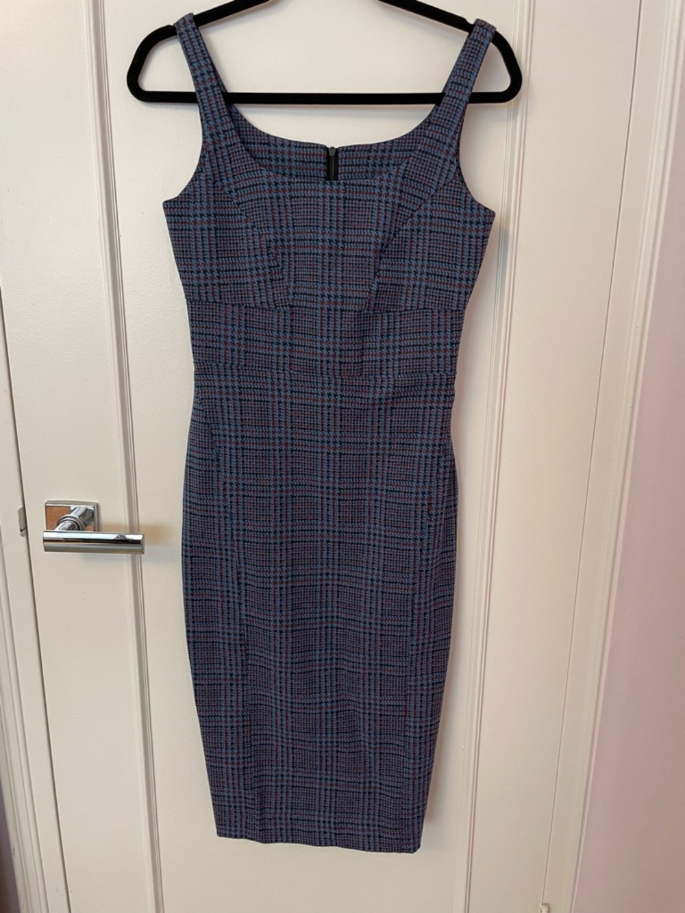 Sleeveless Blue Plaid Sheath Dress